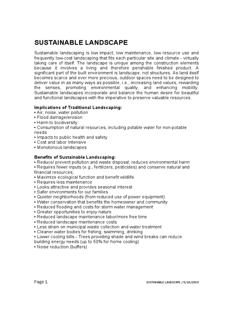 Benefits of Sustainable Landscaping | PDF | Sustainability | Water