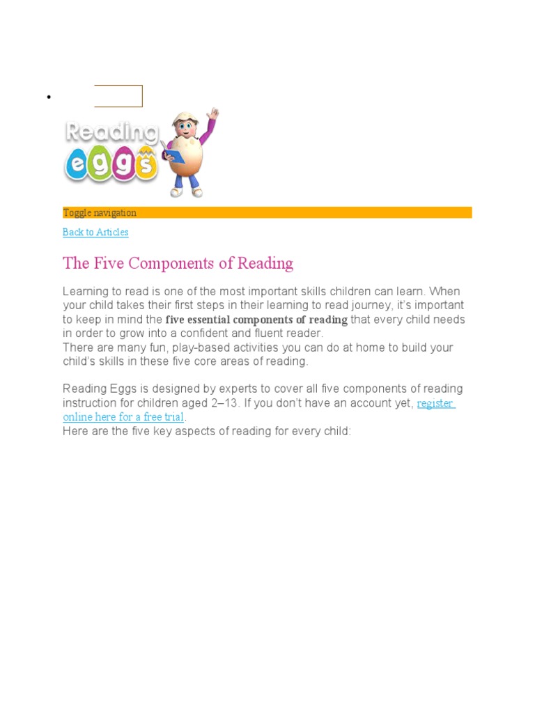 Components of Reading PDF Learning To Read Phonics