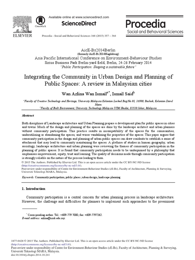 Integrating The Community in Urban Design and Planning of Public Spaces ...