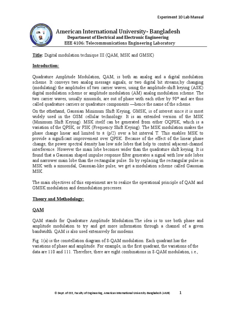 Telecom - Exp - 10 - QAM, MSK, & GMSK | PDF | Modulation ...