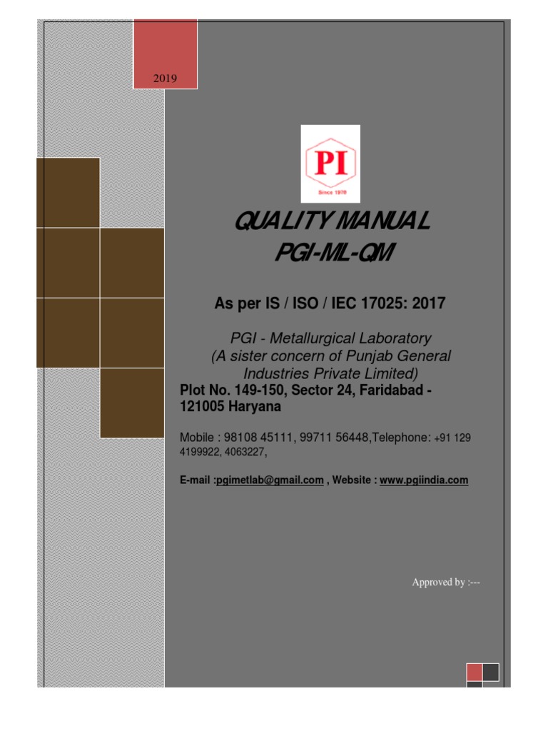 Quality Manual Pgi-Ml-Qm: As Per IS / ISO / IEC 17025: 2017 | PDF ...