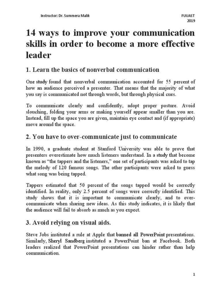 Leadership Communication Skills | PDF | Nonverbal Communication ...