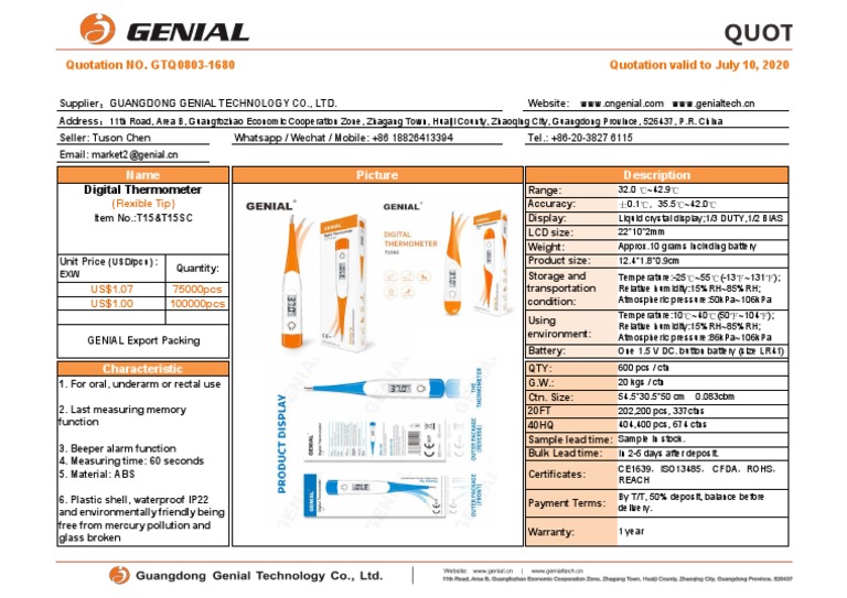 Digital Thermometer Quotation Details | PDF | Atmospheric ...