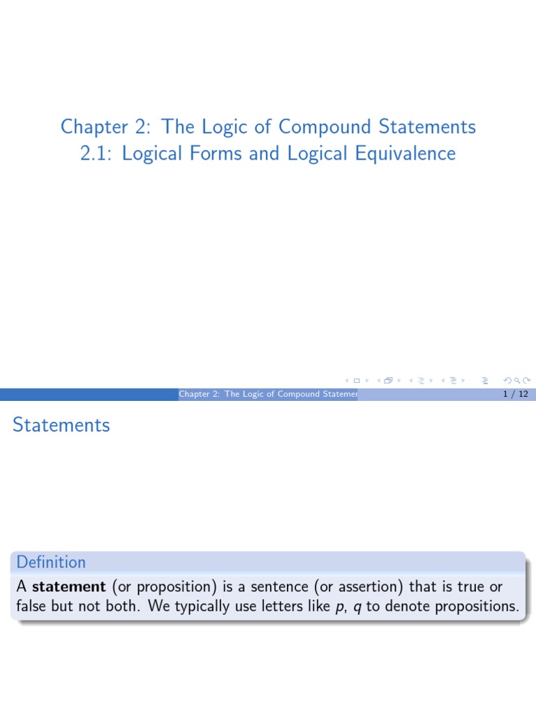 Logic of Compound Statements Explained | PDF | Proposition | Logic