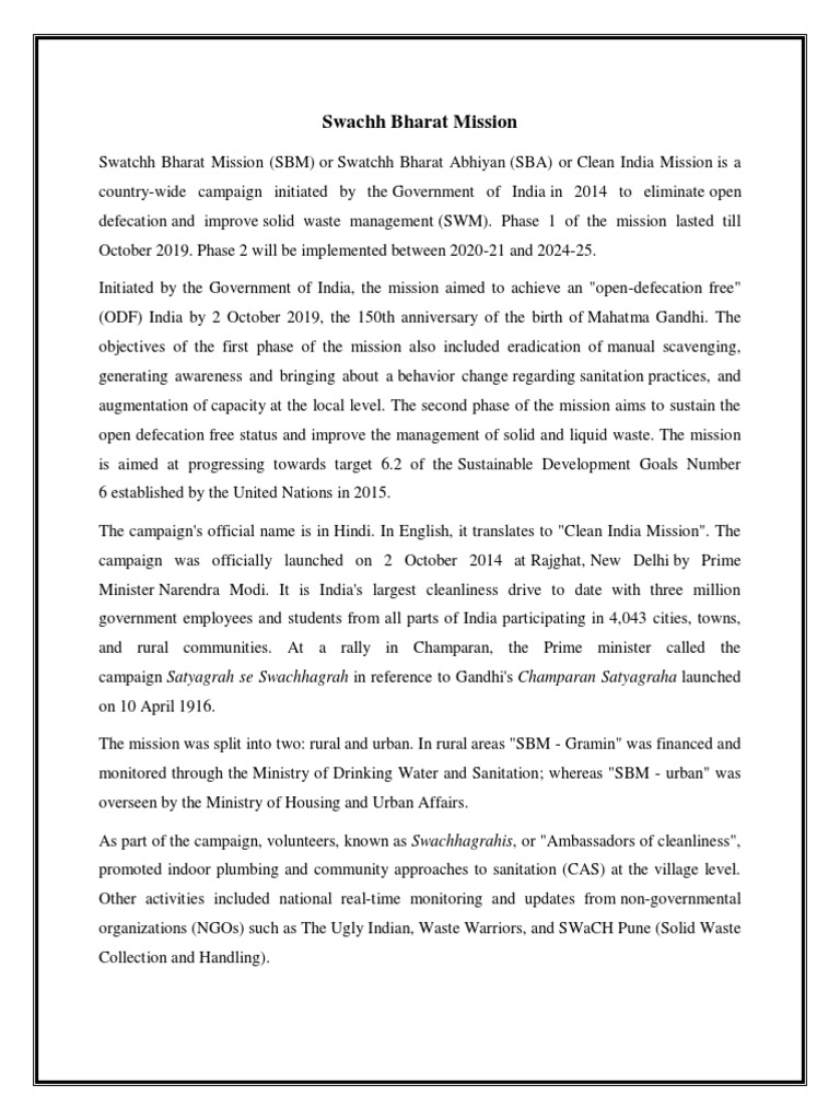 Swachh Bharat Mission | PDF | Waste Management | Hygiene
