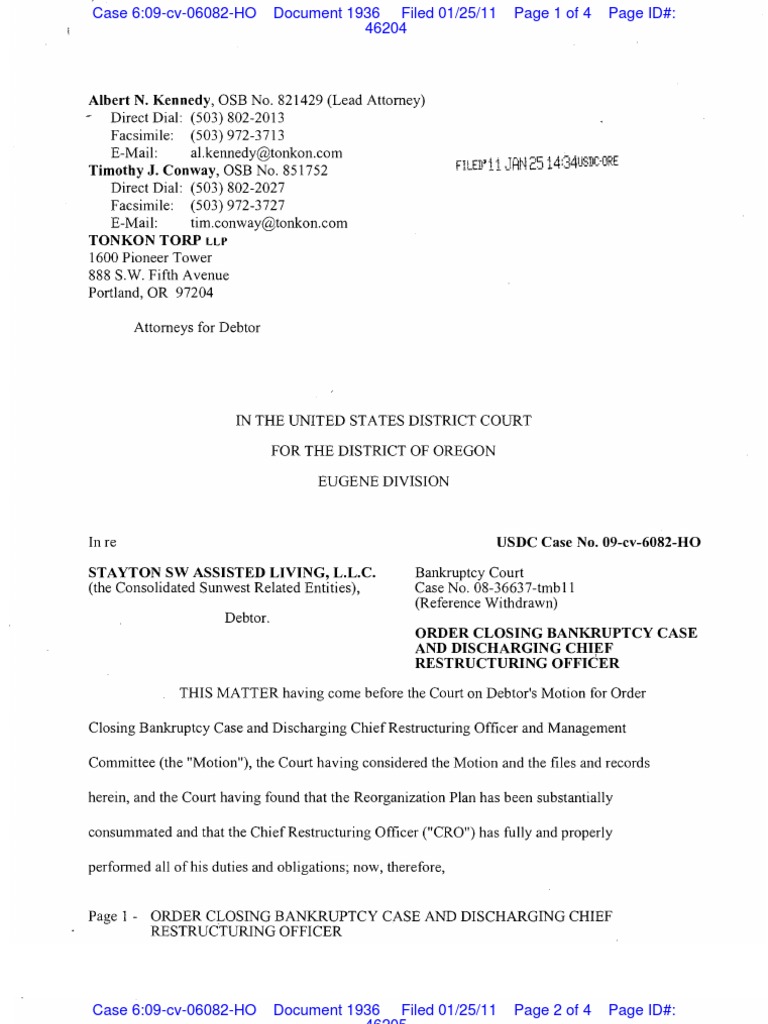 Sunwest Bankruptcy Discharge Order PDF Receivership Bankruptcy