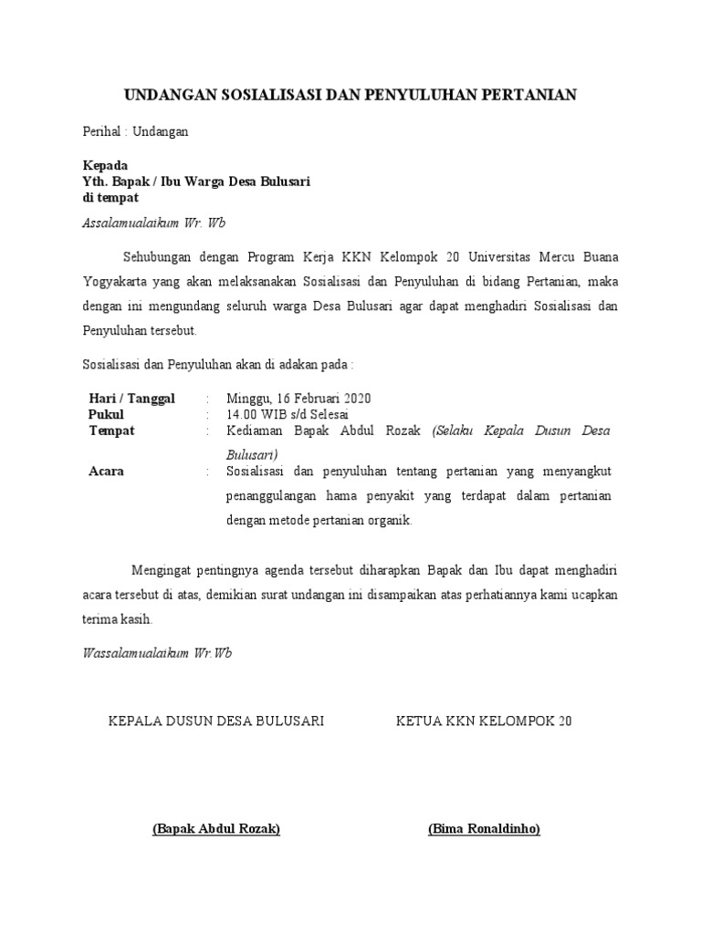 Undangan Sosialisasi Dan Penyuluhan Pertanian