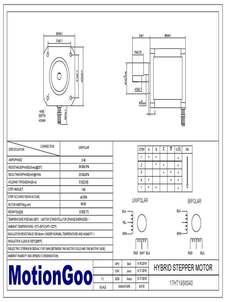 Hybrid Stepper Motor Specifications | PDF | Magnetic Devices | Components