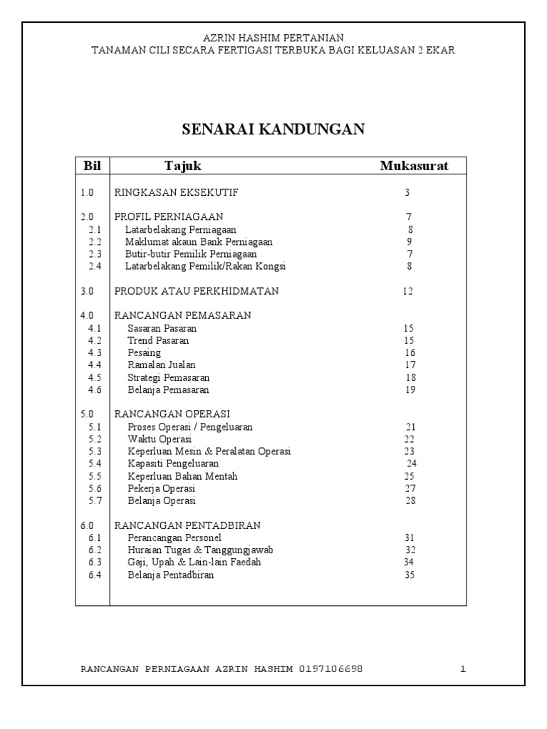 Rancangan perniagaan pertanian cili