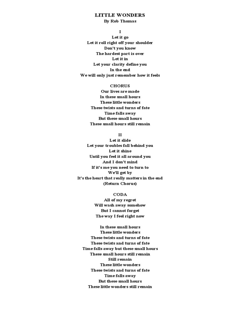 Little Wonders Lyrics PDF