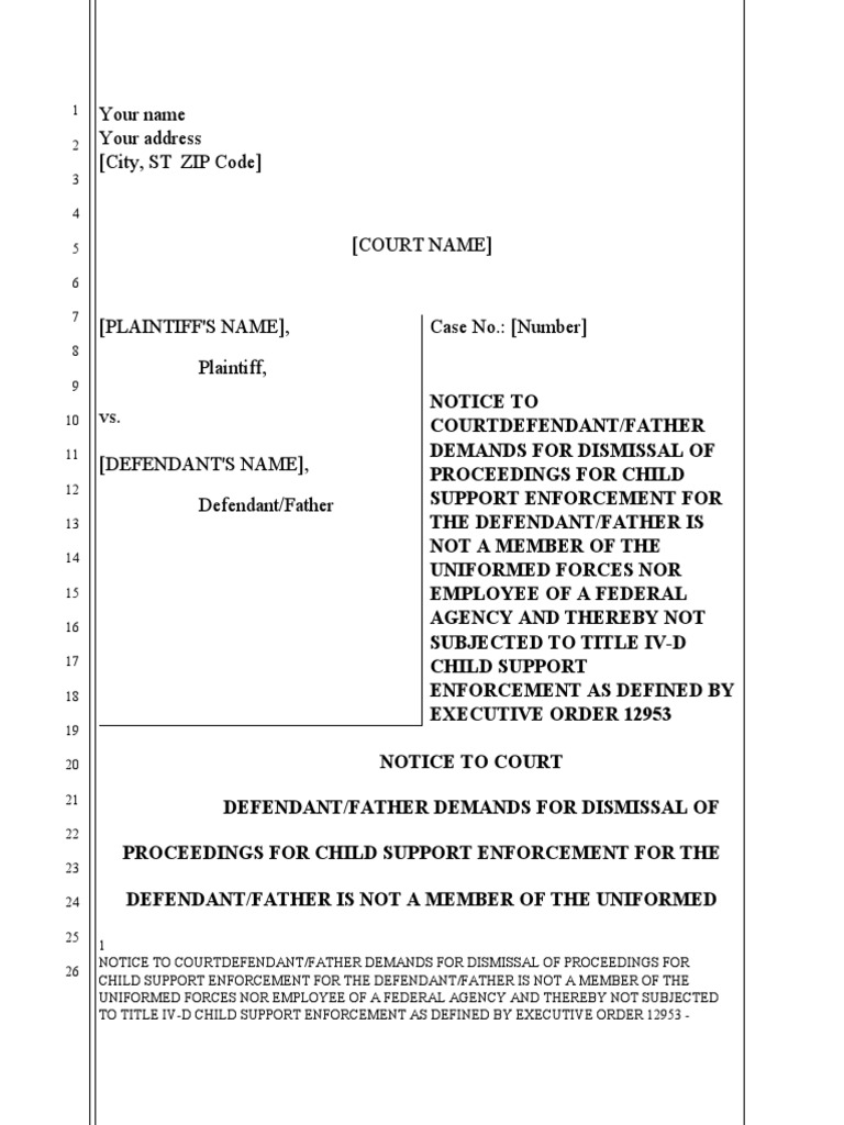 Dismissal Demand in Child Support Case | PDF | International Shoe Co. V ...