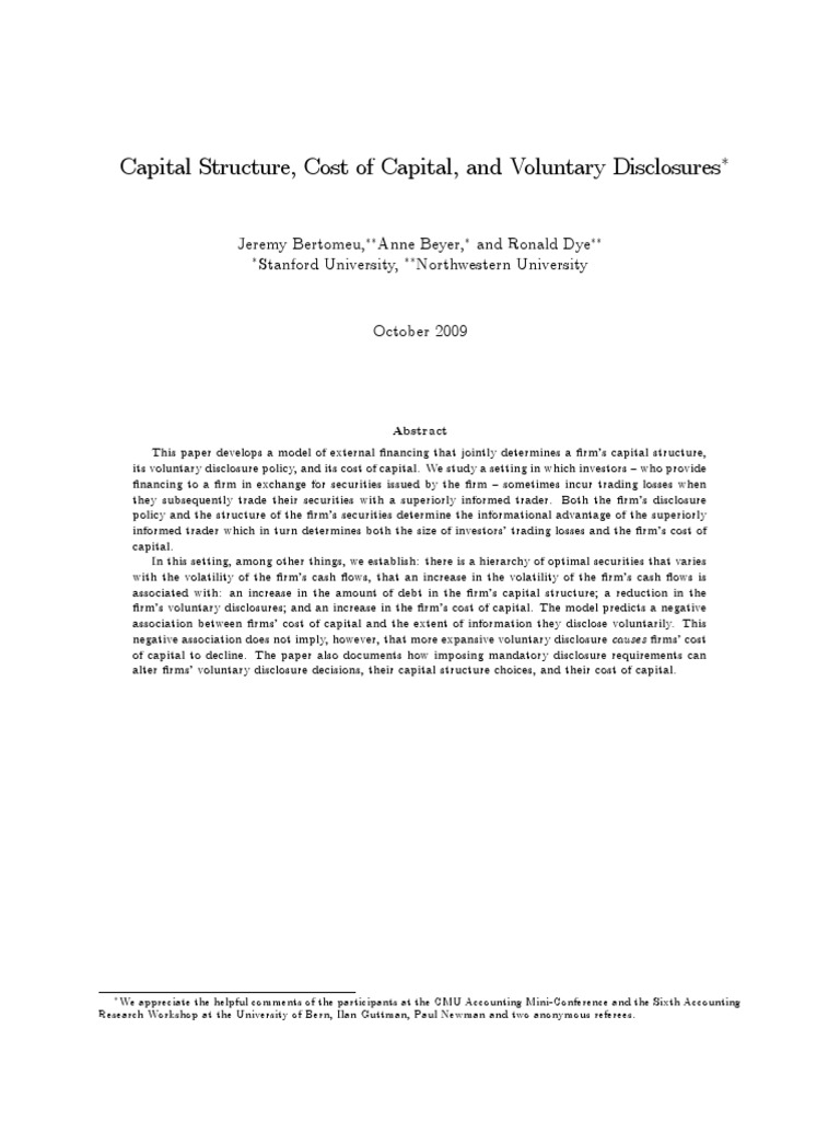 Capital Structure, Cost of Capital, and Voluntary Disclosures | PDF ...