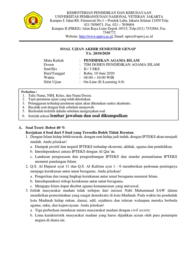 Soal Uas Mkwu Pai Genap 2019 2020 1 1