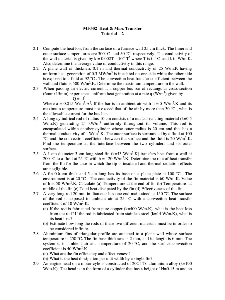 Heat and Mass Transfer Tutorial | PDF | Heat Transfer | Materials
