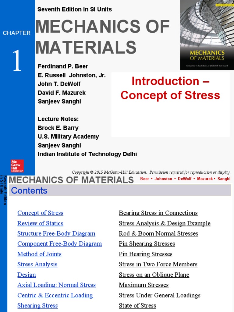 Mechanics of Materials: Introduction - Concept of Stress | PDF | Stress ...