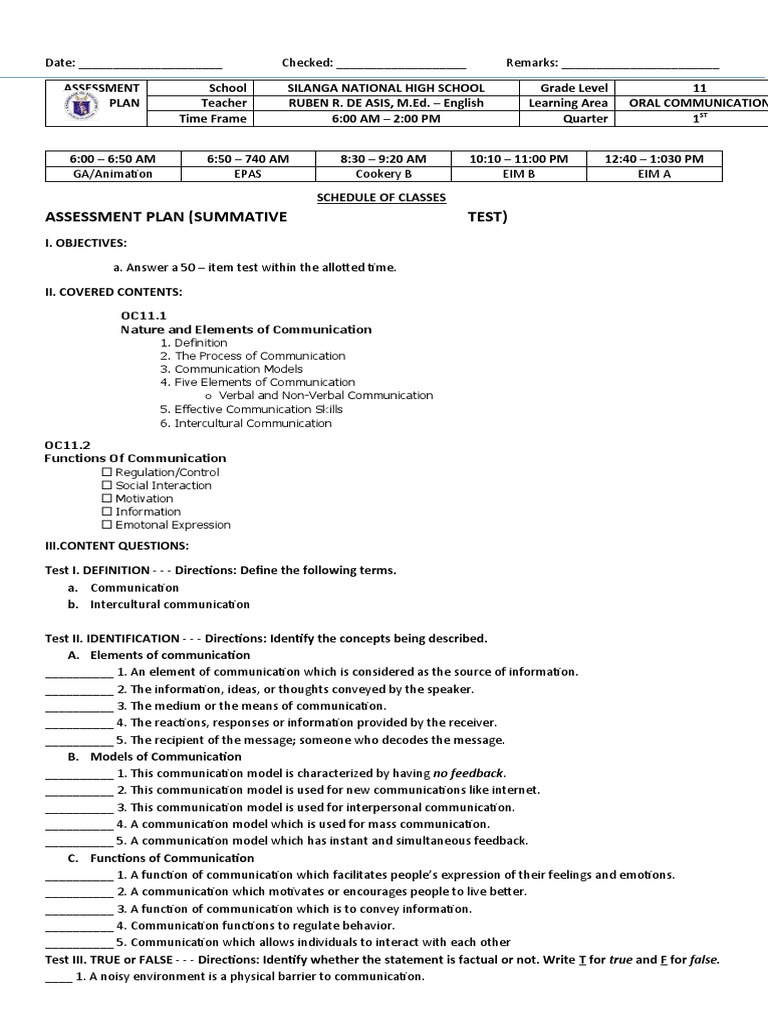 Oral Communication Assessment Plan | PDF | Cross Cultural Communication ...