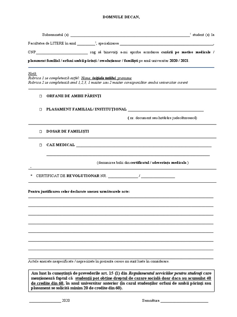 Cerere Tip Dosar Medical 2020 | PDF