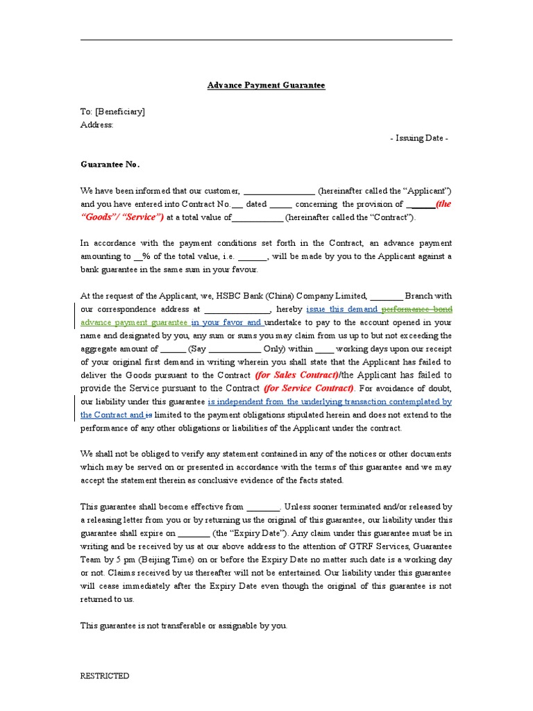 Advance Payment GuaranteeGeneral Version PDF Guarantee Payments