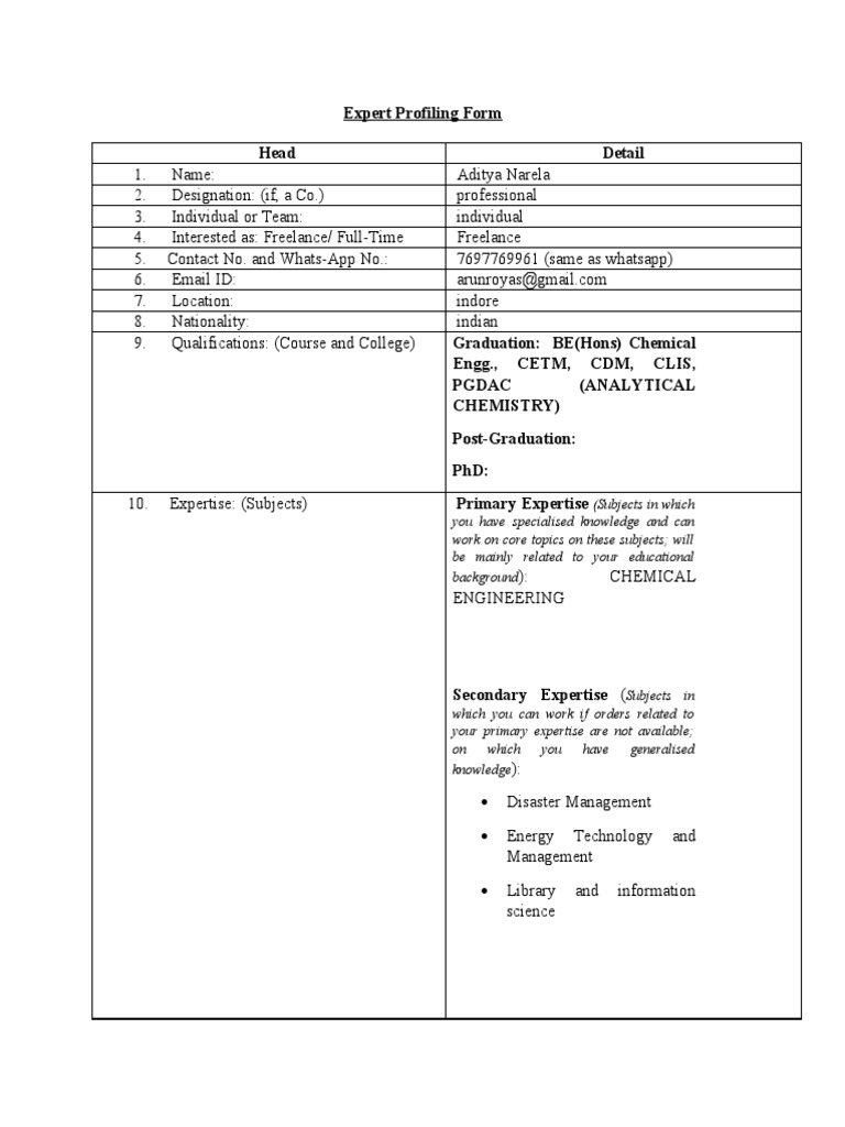 Expert Profiling Form | PDF | Expert | Science