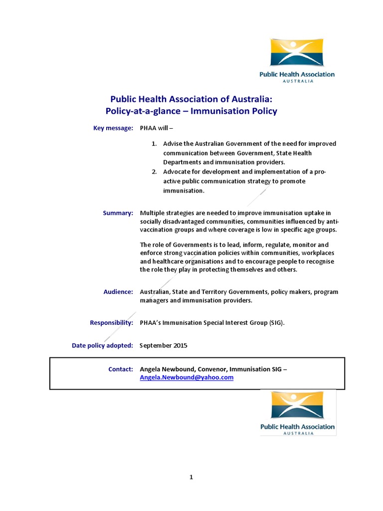 PHAA REVISED Immunisation Policy FINAL | PDF | Public Health | Vaccines