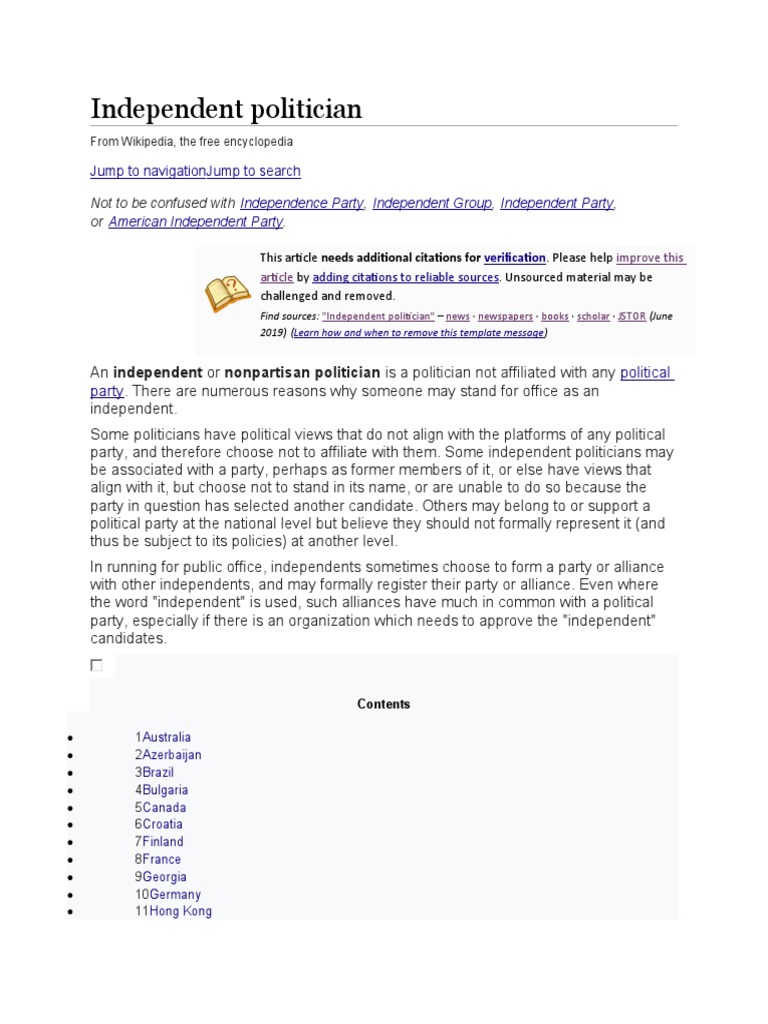 Independent Politician: Jump To Navigation Jump To Search | PDF