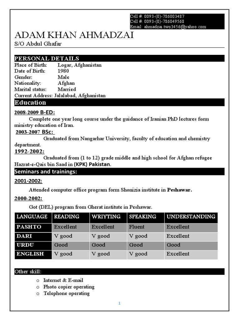 Adam Ahmadzai: Educator Profile | PDF