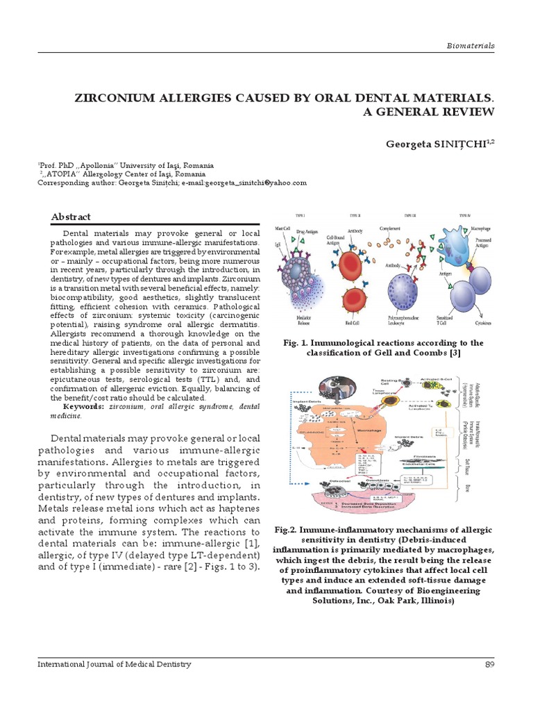 Zirconium Allergies Caused by Oral Dental Materials. A General Review