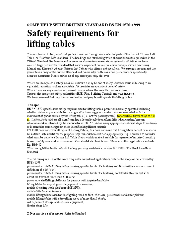 Safety Requirements For Lifting Tables Some Help With British Standard