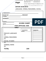 Deeper Life High School: Score Chart For Official Use Only