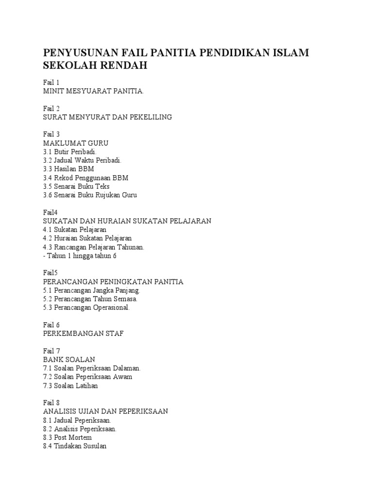 Penyusunan Fail Panitia Pendidikan Islam Sekolah Rendah Pdf