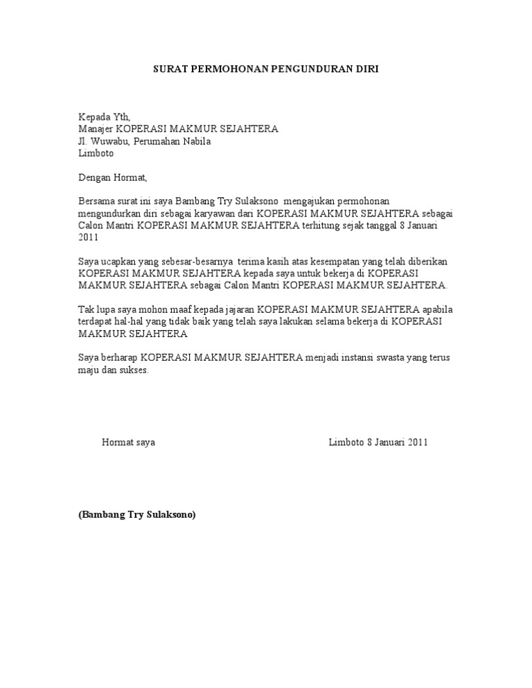 Panduan Surat Contoh Surat Pengunduran Diri Karyawan Swasta