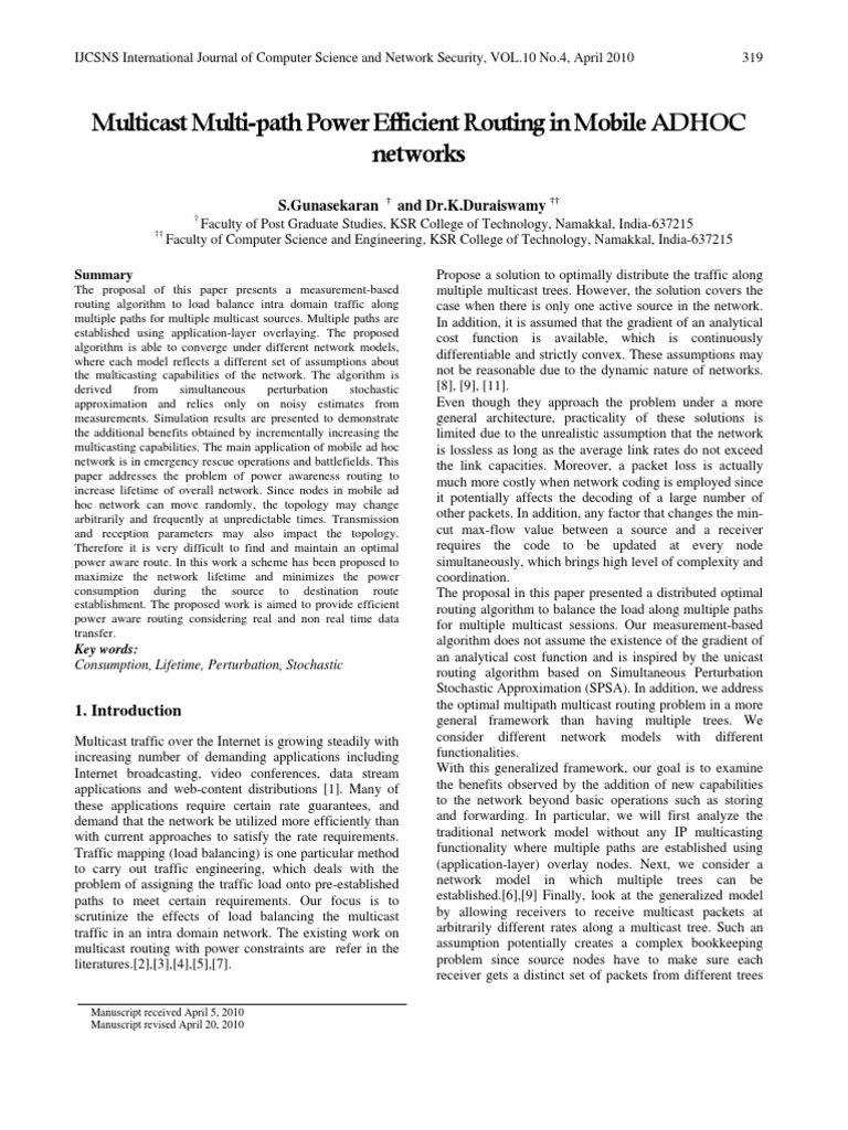 Multicast Multi-Path Power Efficient Routing in Mobile ADHOC | PDF ...