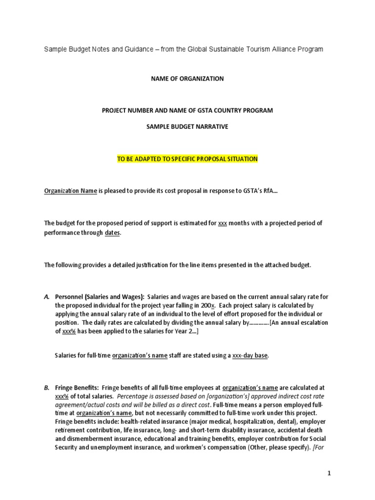 Sample Budget Notes for GSTA Proposals | PDF | Employee Benefits ...