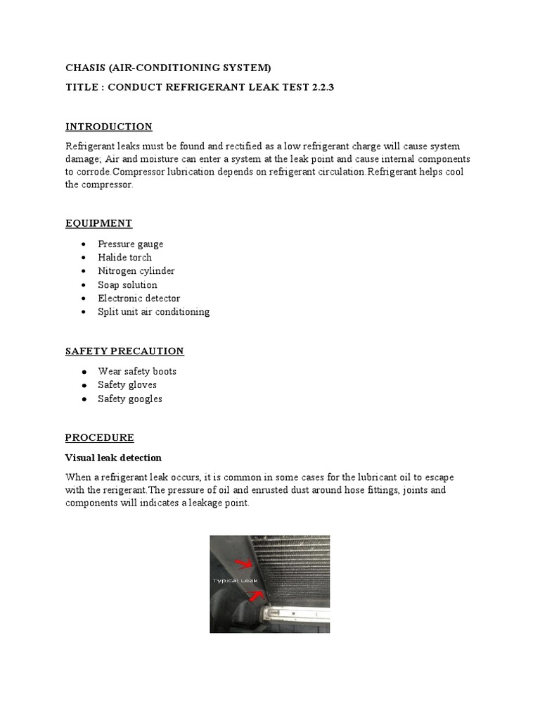 Conduct Refrigerant Leak Test Politeknik PDF Leak Air Conditioning