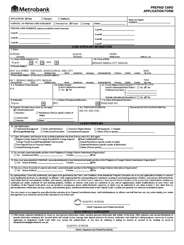 Prepaid Card Application Form | PDF | Stored Value Card | Debit Card