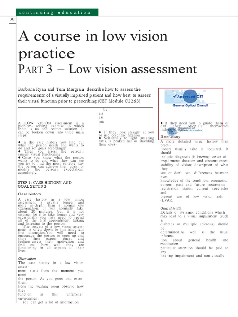 Low Vision Assessment Essentials | PDF | Visual Acuity | Contrast (Vision)