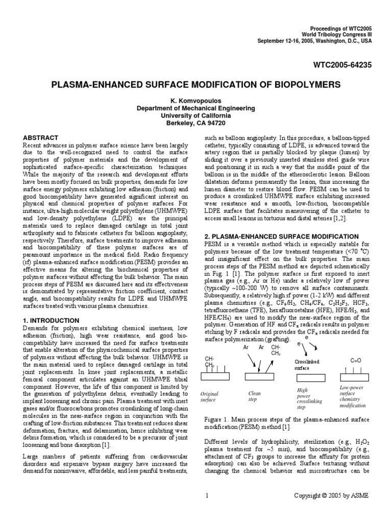 Plasma-Enhanced Surface Modification of Biopolymers | PDF | Hydrophobe ...