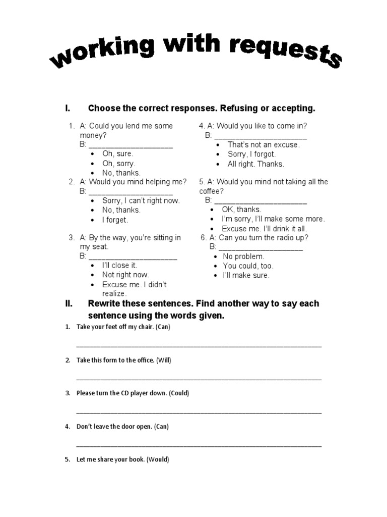 I. Choose The Correct Responses. Refusing or Accepting | PDF