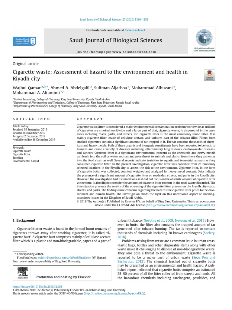 Saudi Journal of Biological Sciences PDF Cigarette Tobacco Smoking