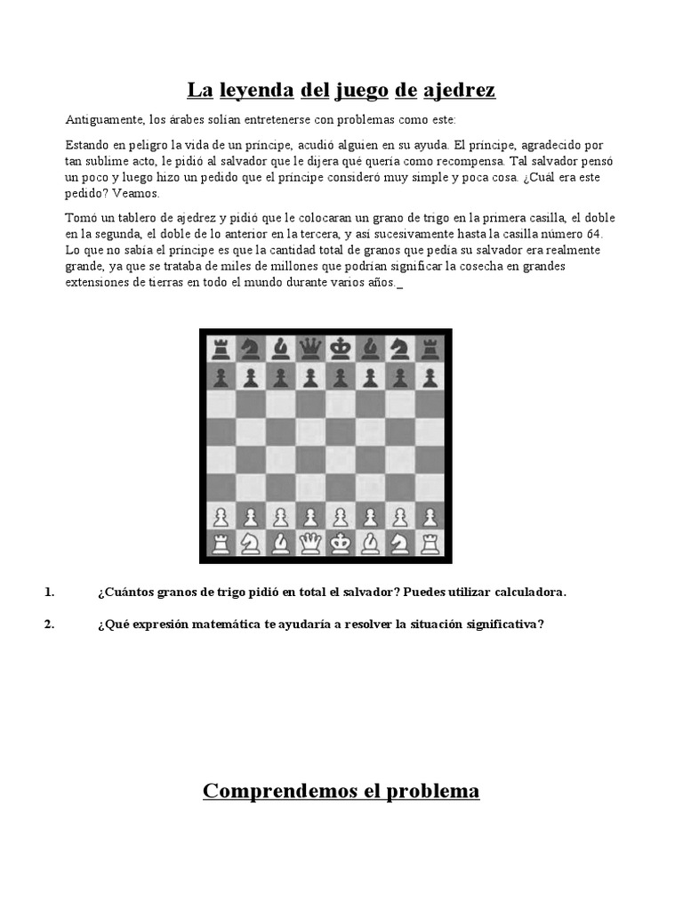 Problema del trigo y del tablero de ajedrez - Wikipedia, la enciclopedia  libre