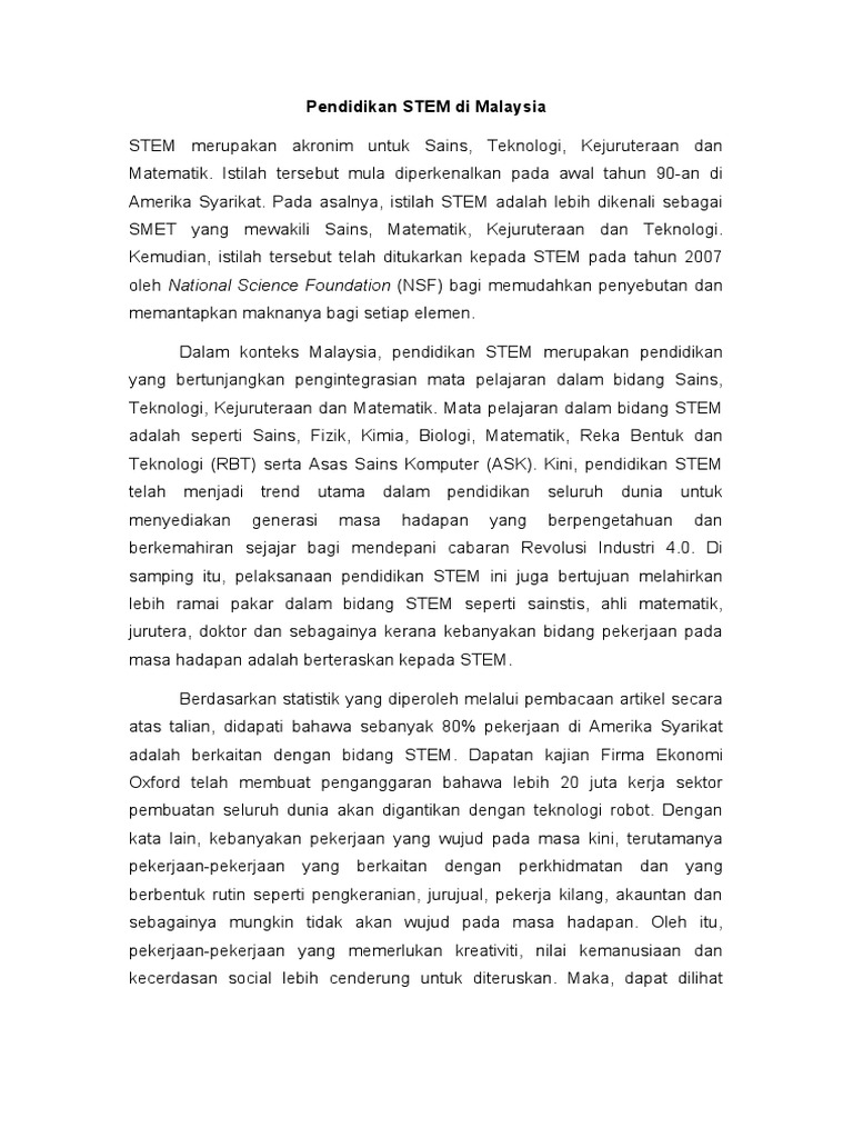 Pendidikan Stem Di Malaysia Pdf