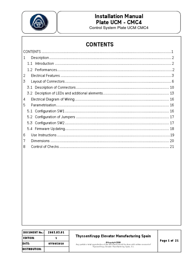 1.2.3. UCM Board Instruction Manual PDF | PDF | Power Supply | Elevator