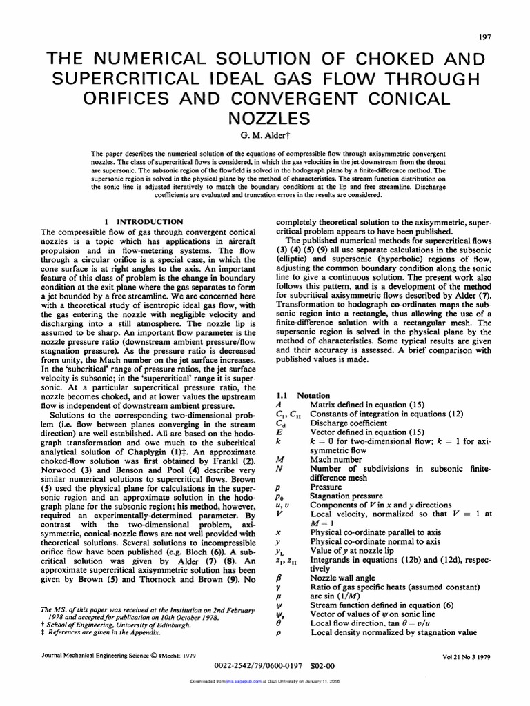 Alder1979 The Numerical Solution of Choked and Supercritical Ideal Gas Flow Through Orifices and