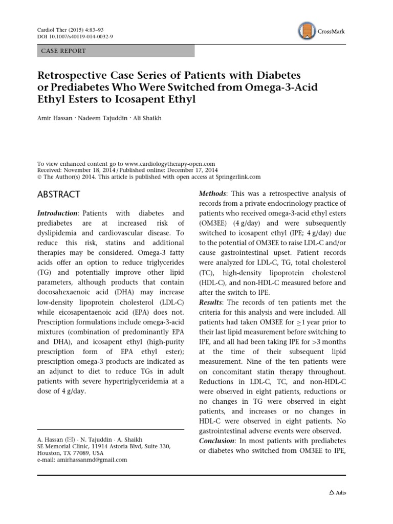 Retrospective Case Series of Patients With Diabetes or Prediabetes Who