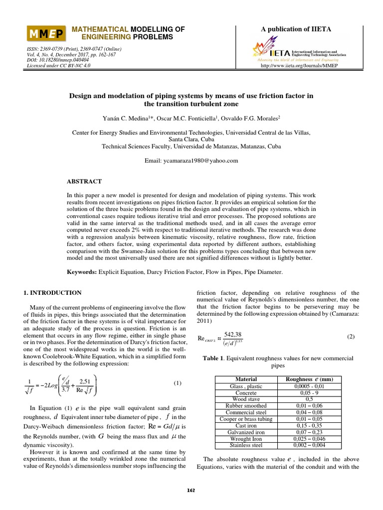 Piping Systems Friction Analysis | PDF | Reynolds Number | Fluid Dynamics
