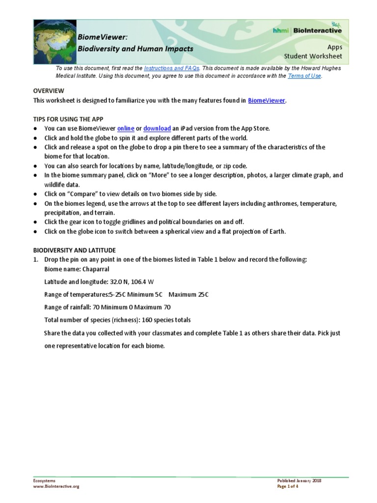 Student Worksheet BiomeViewer  PDF  Tropics  Forests Pertaining To 4 4 Biomes Worksheet Answers