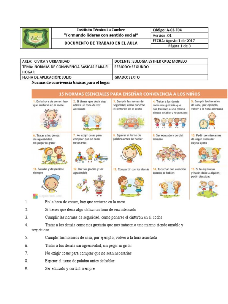 15 Normas de Convivencia en el Hogar | PDF