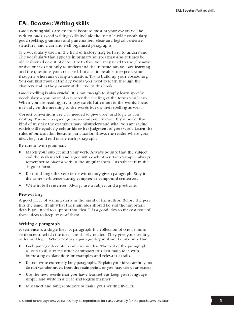 EAL Booster: Writing Skills | PDF | Essays | Argument