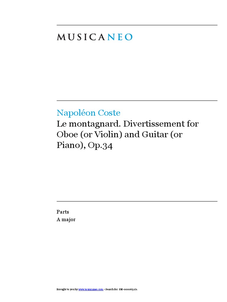 Napoléon Coste Le Montagnard. Divertissement For Oboe (Or Violin) and