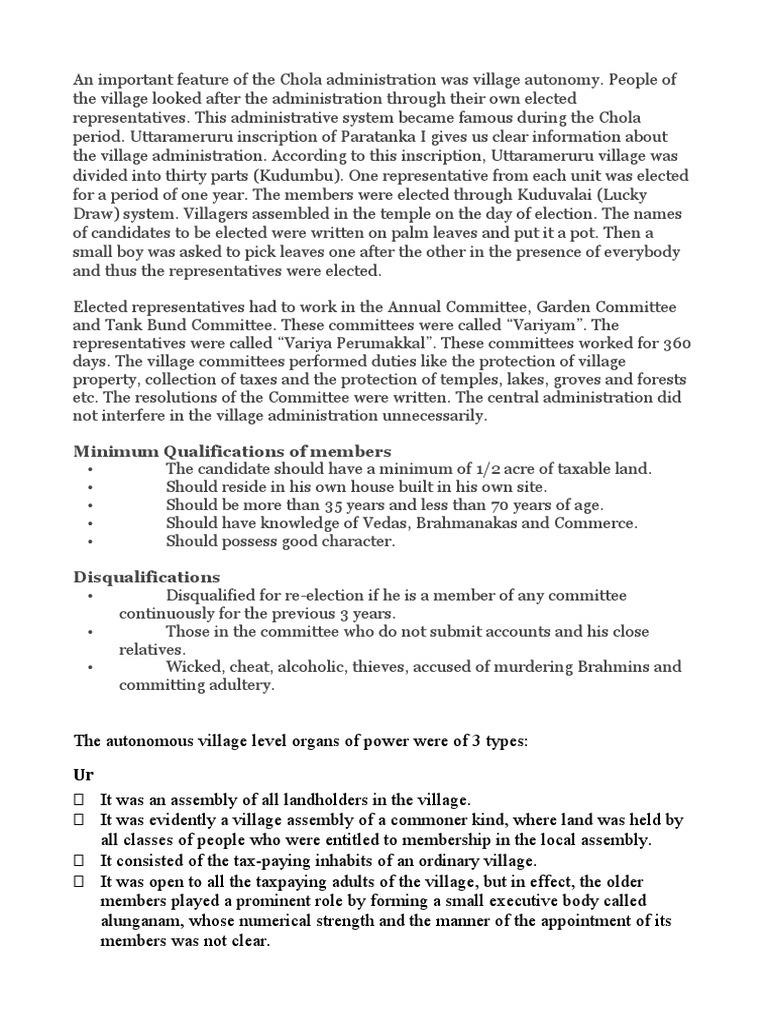 Chola Village Administration PDF Business